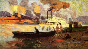  stiefel - Steamboat auf dem Ohio Boot Seestück Thomas Pollock Anshutz